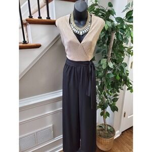 Enfocus Studio Women's Cream & Black Polyester Sleeveless V-Neck Jumpsuit Size 4